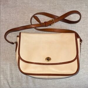 Chic White and Brown Crossbody Bag